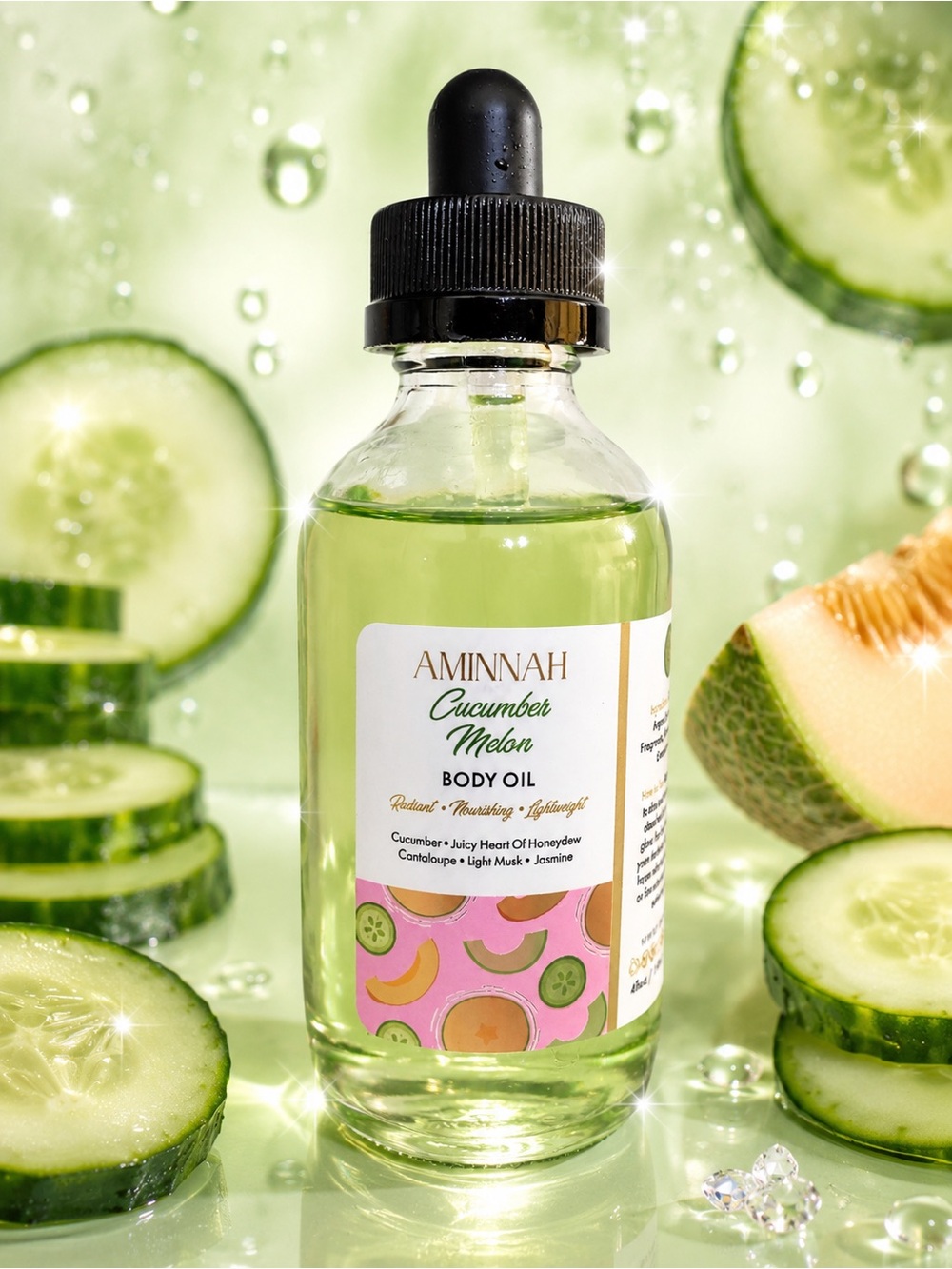 Aminnah Cucumber Melon Body Oil — Green Hydrating Moisturizer